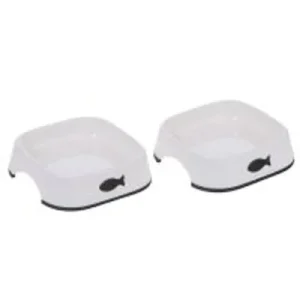 Little Fish Plastic Cat Bowls - Set of 2